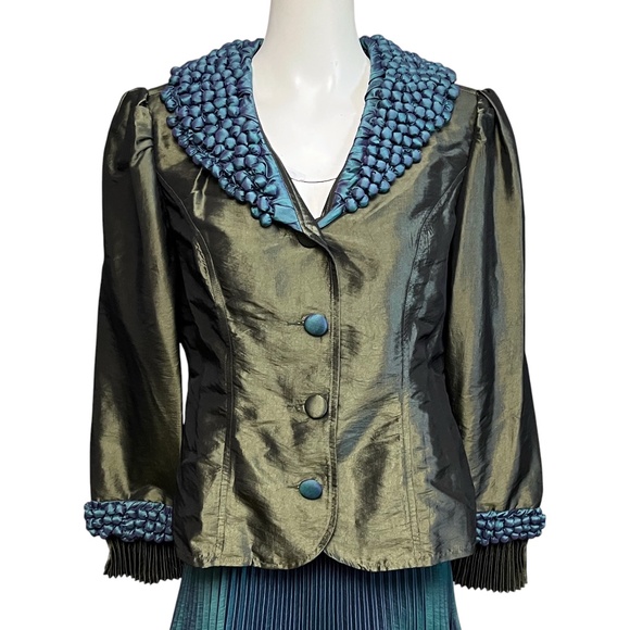 Donna Vinci 2pc Iridescent Green & Blue Church Suit Maxi Skirt Jacket Set Size 8 - Picture 2 of 9